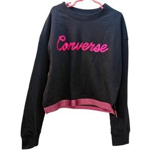 Converse Kids Black Long Sleeve Glitter Trim Crew Neck Sweatshirt Size M